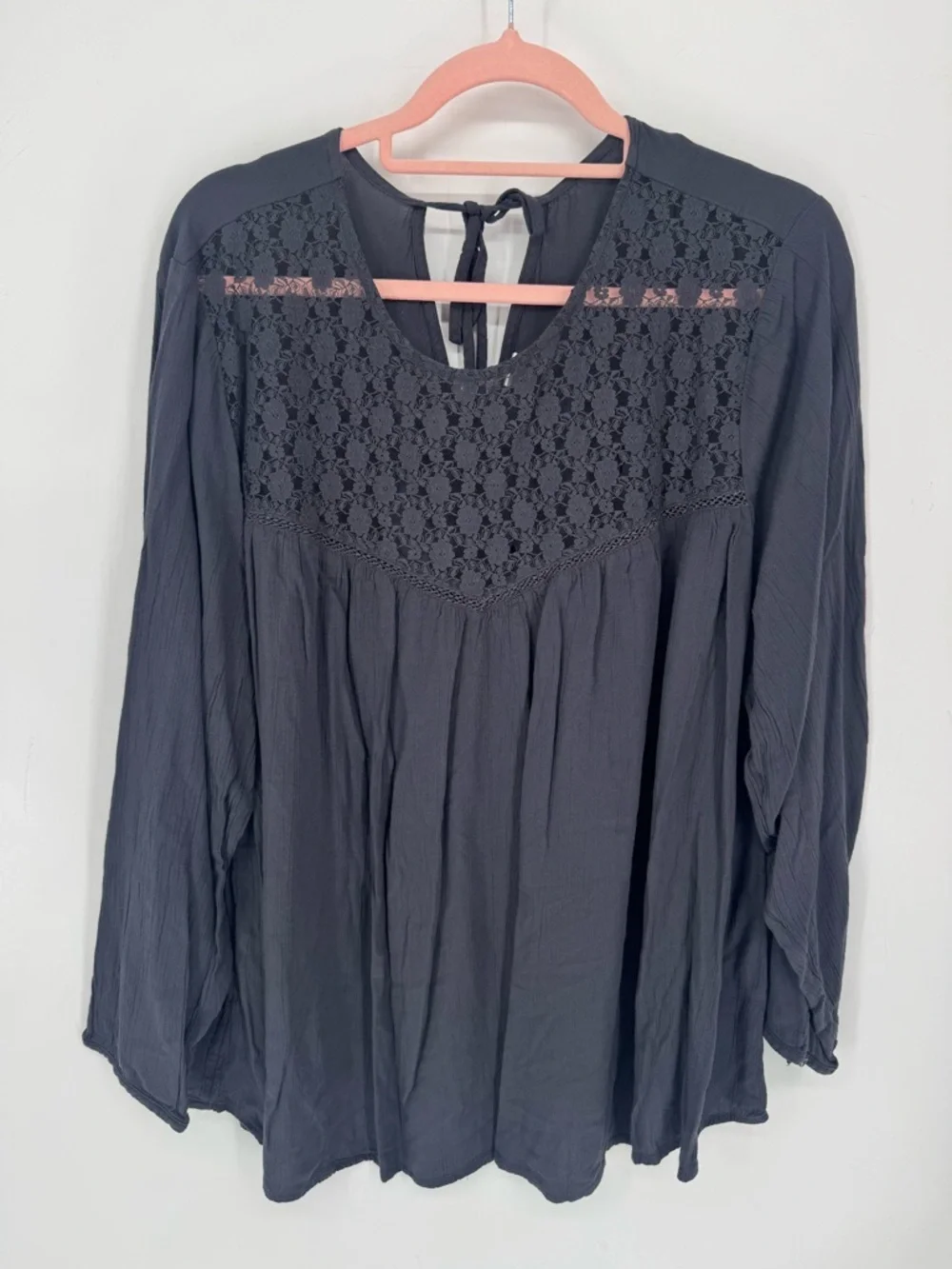 Old Navy Women's Charcoal Crochet Long-Sleeve Top With Tie Back Plus Size XXL
